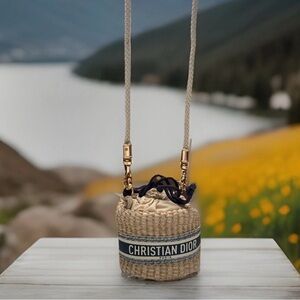 New Dior Beauty Micro Straw Trousse Navy/Beige Pouch